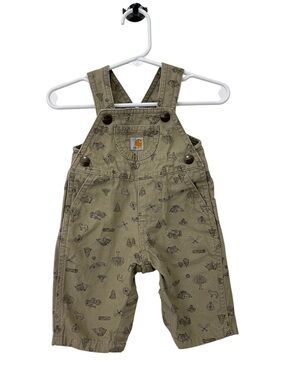 Carhartt Toddler Olive Green Camp Printed Short Overalls Size 3 Months